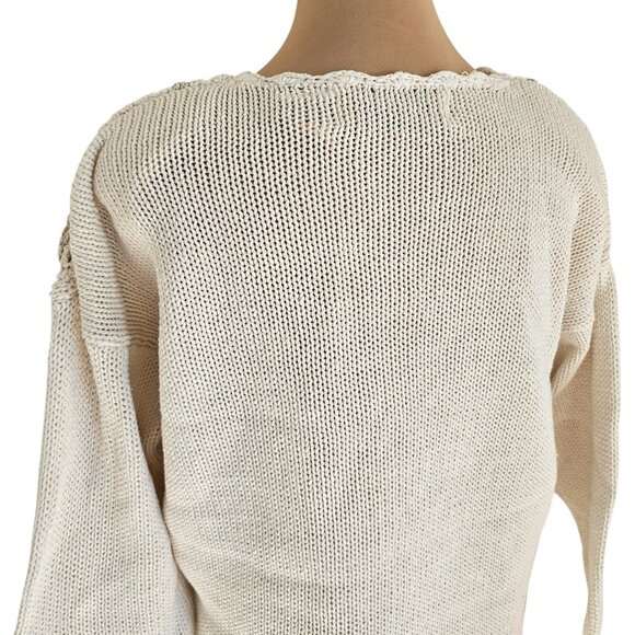 Blueberry Hill Vintage White Knit Floral Pattern Knit Crochet Sweater Sz M - Picture 7 of 10